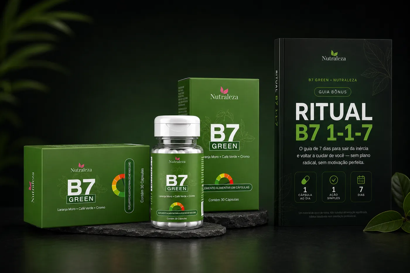 Kit B7 Green com caixa, frasco e Guia Ritual B7 1-1-7